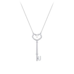 Initial Heart Key Necklace with Gemstone - U