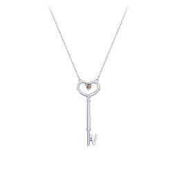 Initial Heart Key Necklace with Gemstone - V