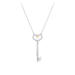 Initial Heart Key Necklace with Gemstone - V