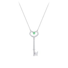 Initial Heart Key Necklace with Gemstone - W