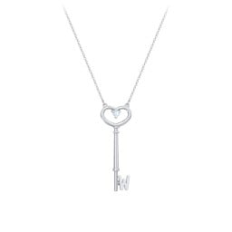 Initial Heart Key Necklace with Gemstone - W