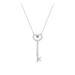 Initial Heart Key Necklace with Gemstone - X