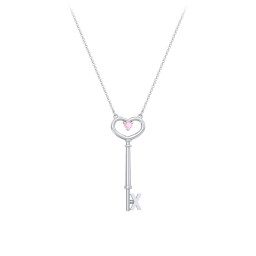 Initial Heart Key Necklace with Gemstone - X