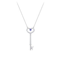 Initial Heart Key Necklace with Gemstone - Y