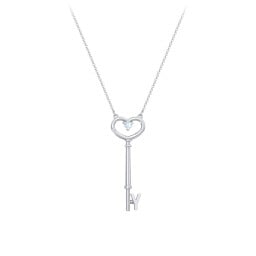 Initial Heart Key Necklace with Gemstone - Y