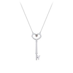 Initial Heart Key Necklace with Gemstone - Y