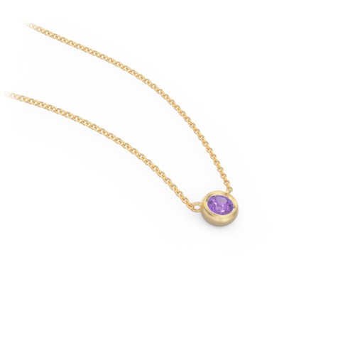 Bezel Set 3mm Gemstone Pendant – 18K Gold Plated Silver with Amethyst