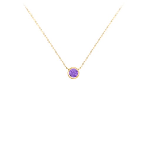 Bezel Set 4mm Gemstone Pendant – 18K Gold Plated Silver with Amethyst