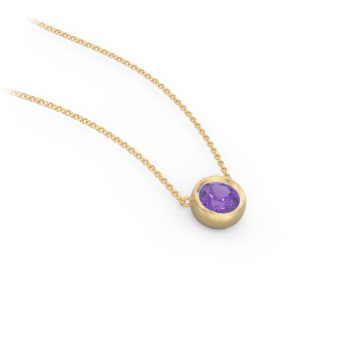 Bezel Set 5mm Gemstone Pendant – 18K Gold Plated Silver with Amethyst