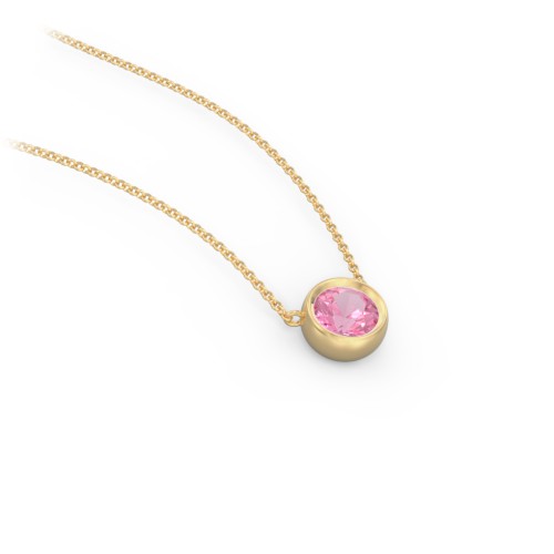 Bezel Set 5mm Gemstone Pendant – 18K Gold Plated Silver with Pink Tourmaline