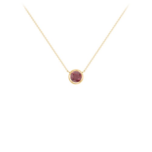 Bezel Set 5mm Gemstone Pendant – 18K Gold Plated Silver with Ruby