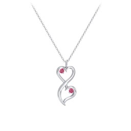 Stacked Hearts Gemstone Necklace in 925 Sterling Silver with Ruby