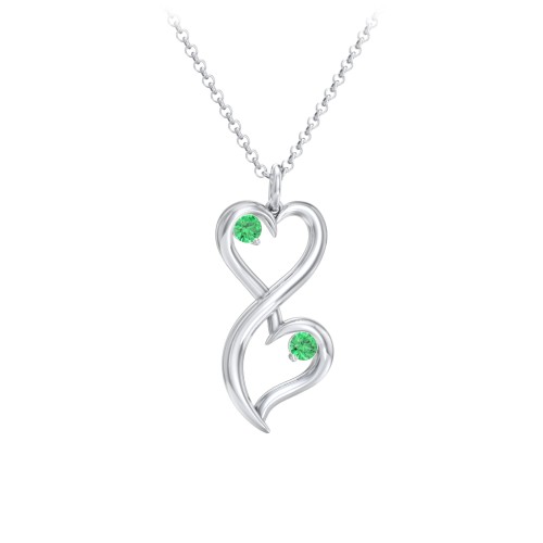 Stacked Hearts Gemstone Necklace – Sterling Silver with Emerald