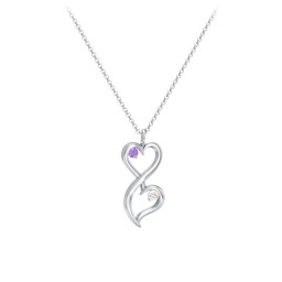 Stacked Hearts Gemstone Necklace in 925 Sterling Silver with Amethyst and Cubic Zirconia