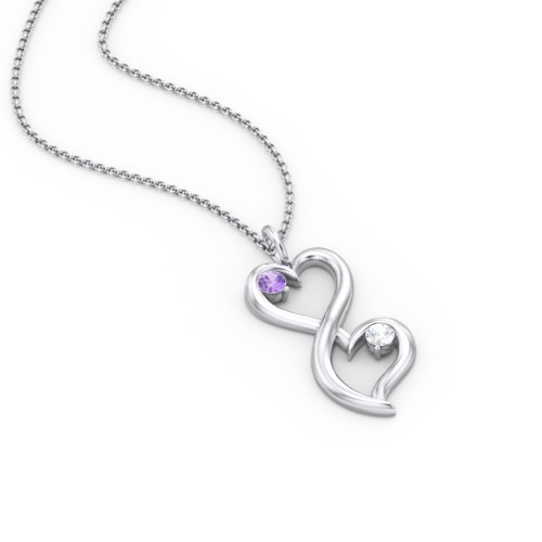 Stacked Hearts Gemstone Necklace – Sterling Silver with Amethyst and Cubic Zirconia