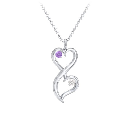 Stacked Hearts Gemstone Necklace – Sterling Silver with Amethyst and Cubic Zirconia