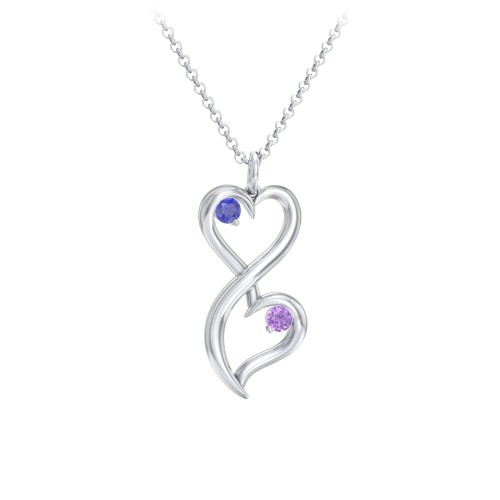 Stacked Hearts Gemstone Necklace – Sterling Silver with Blue Sapphire and Amethyst