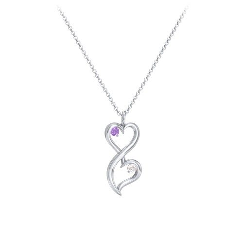 Stacked Hearts Gemstone Necklace – Sterling Silver with Amethyst and Cubic Zirconia