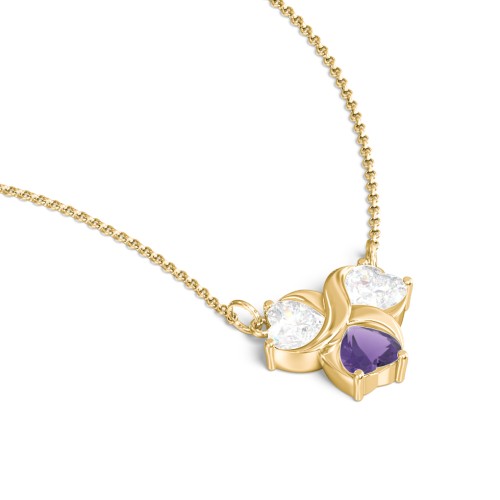 Love and Kisses 3 Gemstone Pendant – 10K Yellow Gold with Diamond and Amethyst