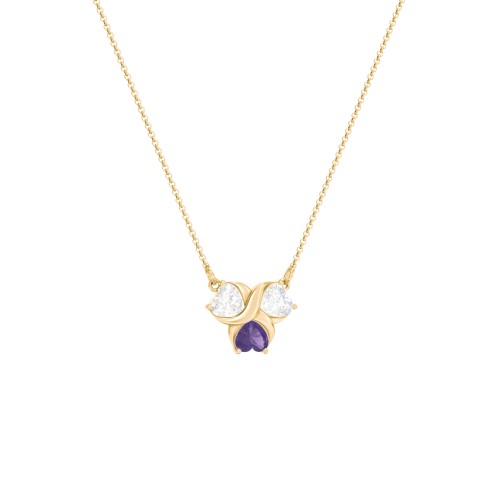 Love and Kisses 3 Gemstone Pendant – 10K Yellow Gold with Diamond and Amethyst