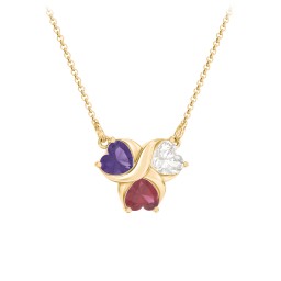 Love and Kisses 3 Gemstone Pendant in 18K Gold Plated Silver with Amethyst, Cubic Zirconia, and Ruby