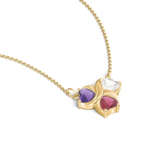 Love and Kisses 3 Gemstone Pendant – 18K Gold Plated Silver with Amethyst, Cubic Zirconia, and Ruby