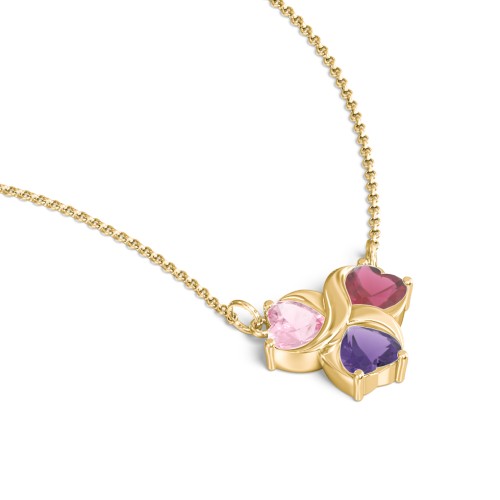 Love and Kisses 3 Gemstone Pendant – 18K Gold Plated Silver with Pink Tourmaline, Ruby, and Amethyst