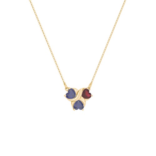 Love and Kisses 3 Gemstone Pendant – 18K Gold Plated Silver with Blue Sapphire and Garnet
