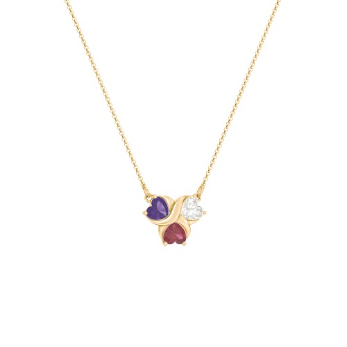 Love and Kisses 3 Gemstone Pendant – 18K Gold Plated Silver with Amethyst, Cubic Zirconia, and Ruby