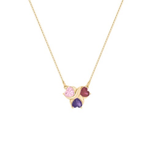 Love and Kisses 3 Gemstone Pendant – 18K Gold Plated Silver with Pink Tourmaline, Ruby, and Amethyst