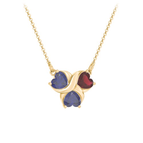 Love and Kisses 3 Gemstone Pendant – 18K Gold Plated Silver with Blue Sapphire and Garnet
