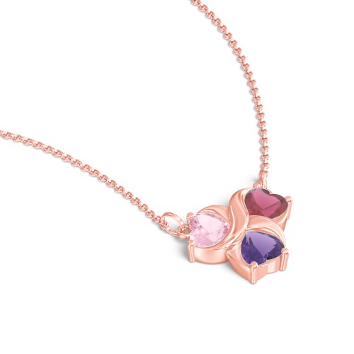 Love and Kisses 3 Gemstone Pendant – 10K Rose Gold with Pink Tourmaline, Ruby, and Amethyst