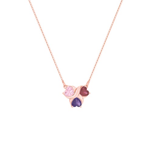 Love and Kisses 3 Gemstone Pendant – 10K Rose Gold with Pink Tourmaline, Ruby, and Amethyst