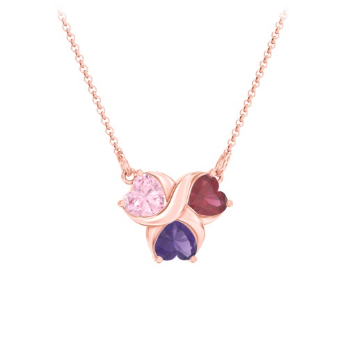 Love and Kisses 3 Gemstone Pendant – 10K Rose Gold with Pink Tourmaline, Ruby, and Amethyst