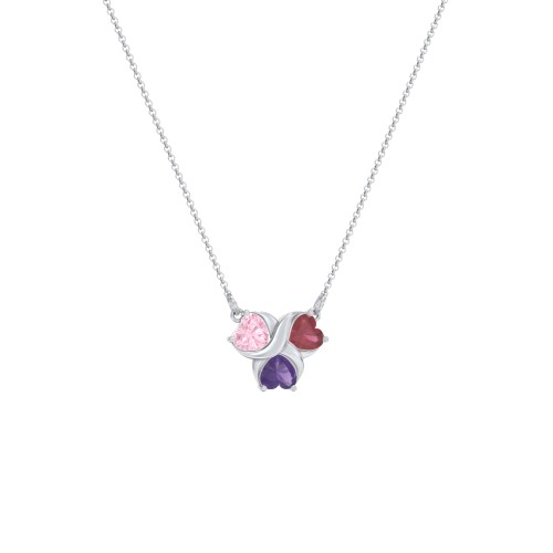 Love and Kisses 3 Gemstone Pendant – Sterling Silver with Pink Tourmaline, Ruby, and Amethyst