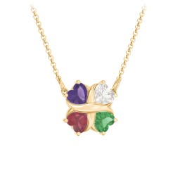 Love and Kisses 4 Gemstone Pendant in 18K Gold Plated Silver with Amethyst, Cubic Zirconia, Ruby, and Emerald