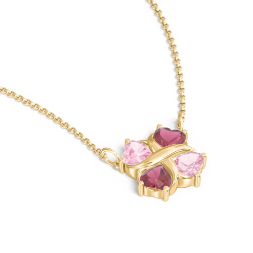 Love and Kisses 4 Gemstone Pendant – 18K Gold Plated Silver with Pink Tourmaline and Ruby