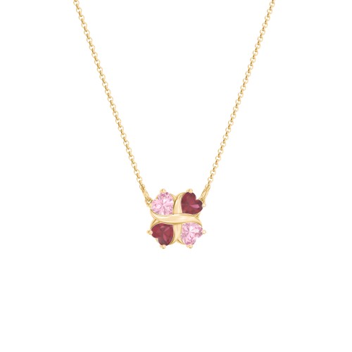 Love and Kisses 4 Gemstone Pendant – 18K Gold Plated Silver with Pink Tourmaline and Ruby