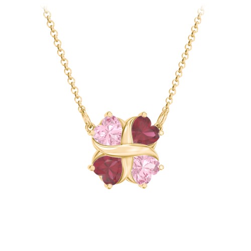 Love and Kisses 4 Gemstone Pendant – 18K Gold Plated Silver with Pink Tourmaline and Ruby