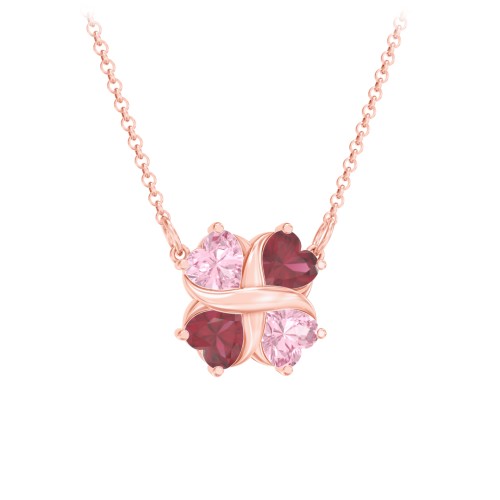 Love and Kisses 4 Gemstone Pendant – 10K Rose Gold with Pink Tourmaline and Ruby