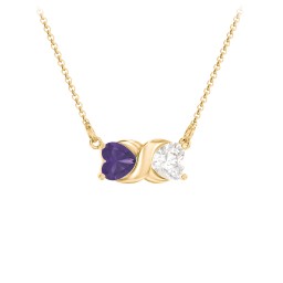 Love and Kisses Gemstone Pendant in 18K Gold Plated Silver with Amethyst and Cubic Zirconia