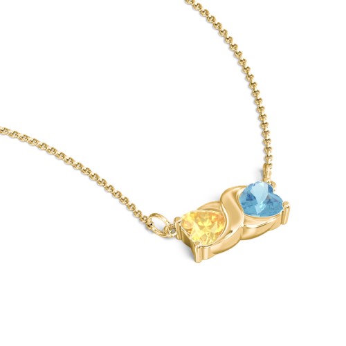 Love and Kisses Gemstone Pendant – 18K Gold Plated Silver with Citrine and Blue Topaz