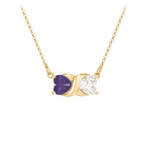 Love and Kisses Gemstone Pendant – 18K Gold Plated Silver with Amethyst and Cubic Zirconia