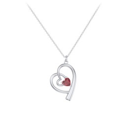 Intertwined Heart In Heart Pendant with Gemstone in 925 Sterling Silver with Ruby