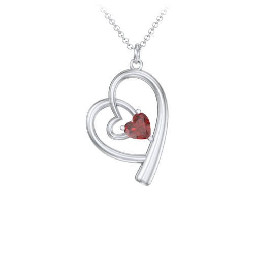 Intertwined Heart In Heart Pendant with Gemstone
