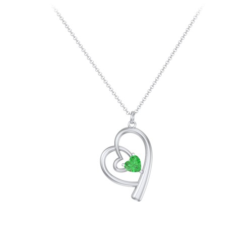 Intertwined Heart In Heart Pendant with Gemstone – Sterling Silver with Emerald