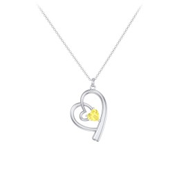 Intertwined Heart In Heart Pendant with Gemstone in 925 Sterling Silver with Citrine