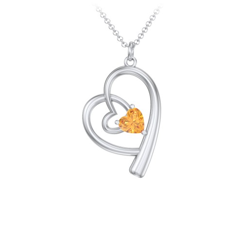 Intertwined Heart In Heart Pendant with Gemstone – Sterling Silver with Citrine