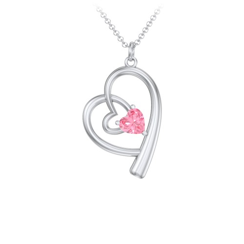 Intertwined Heart In Heart Pendant with Gemstone – Sterling Silver with Pink Tourmaline