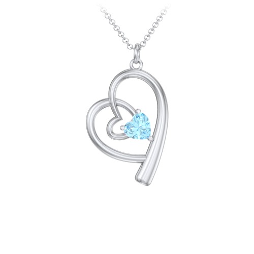 Intertwined Heart In Heart Pendant with Gemstone – Sterling Silver with Blue Topaz